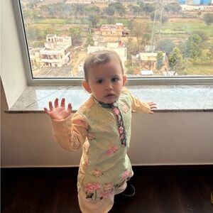 Boys Embroidered Pink Indian Tunic Set